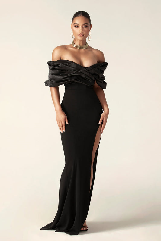 Sophia Off Shoulder Ruched Maxi Slit Dress