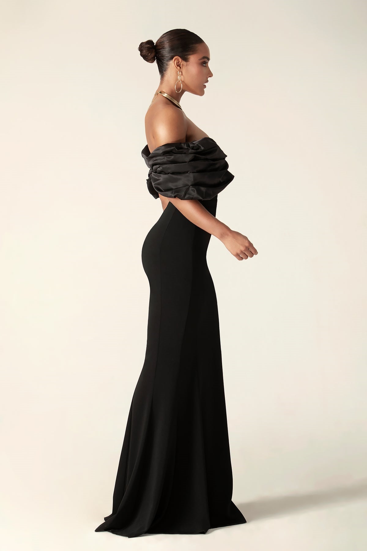 Sophia Off Shoulder Ruched Maxi Slit Dress