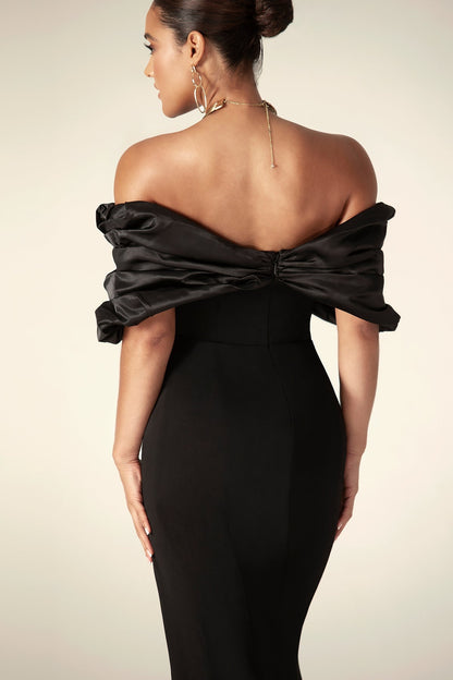 Sophia Off Shoulder Ruched Maxi Slit Dress