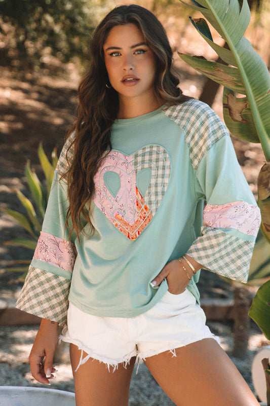 Floral Patchwork Heart Long Sleeve Top