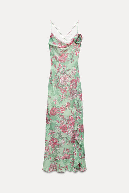 Sabina Floral Printed Spaghetti Strap Maxi Dress