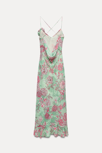 Sabina Floral Printed Spaghetti Strap Maxi Dress