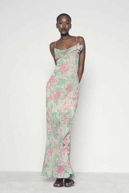 Sabina Floral Printed Spaghetti Strap Maxi Dress