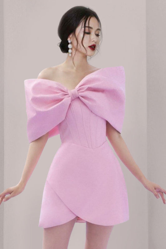 Adah Pink Bowknot Mini Corset Dress