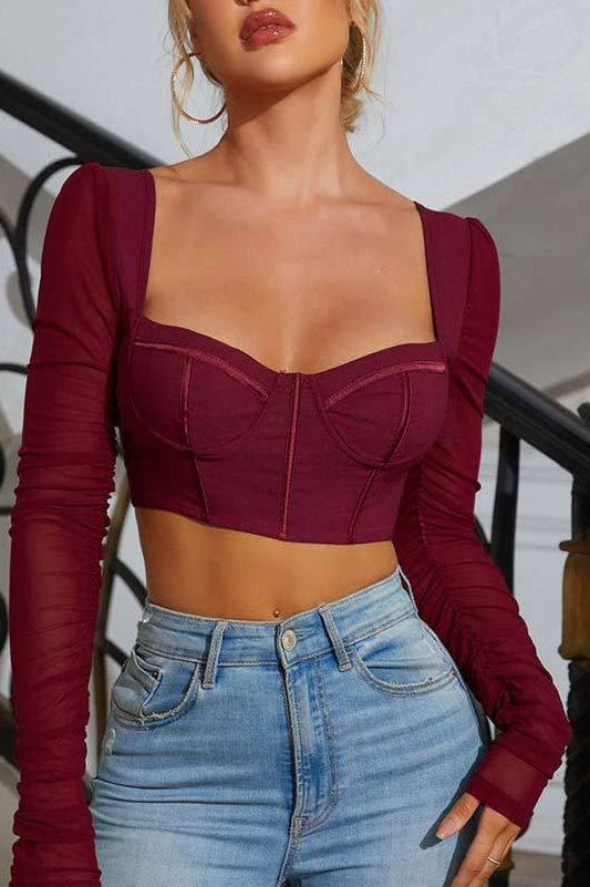 Long-Sleeve Bustier Top