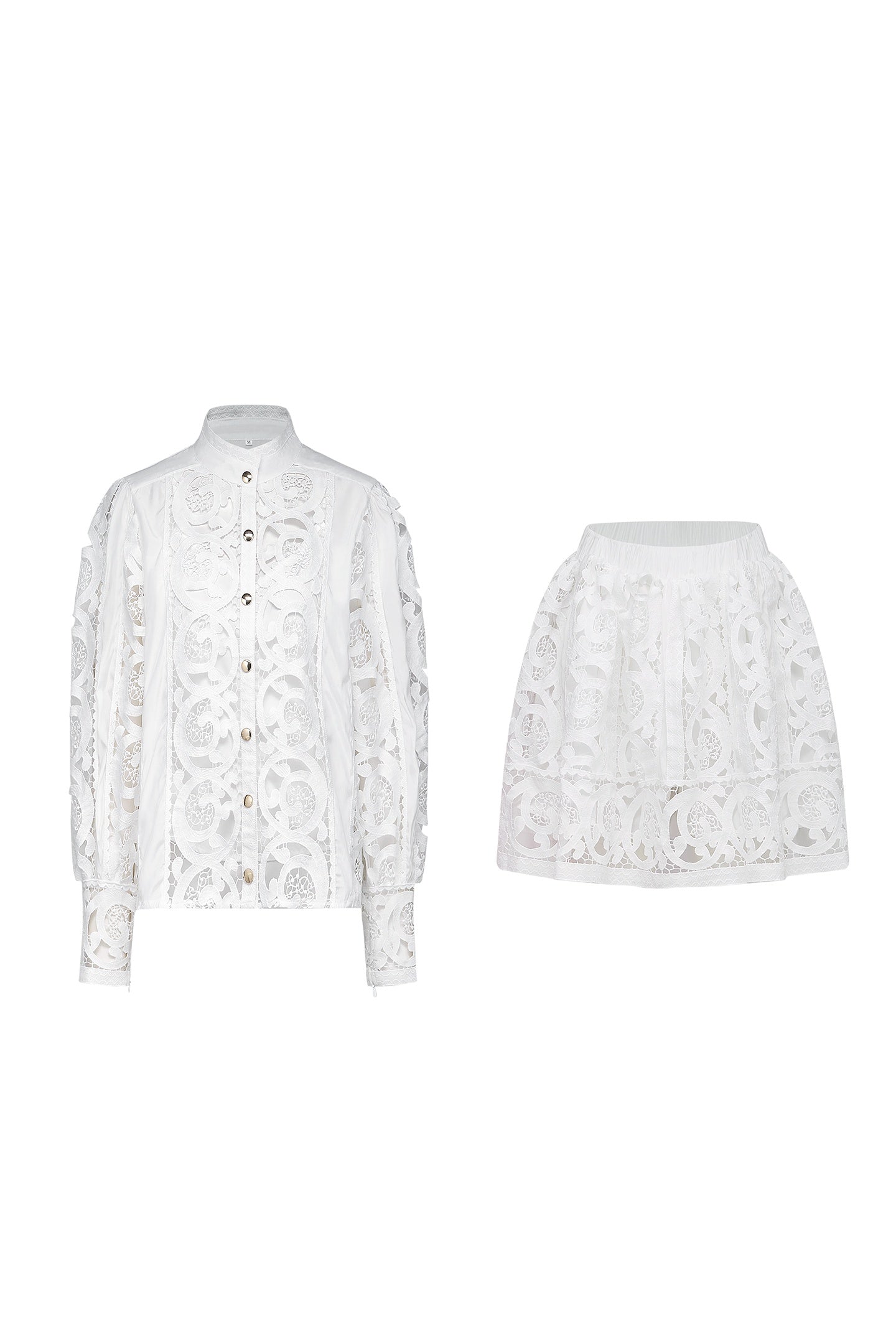 Stacey Embroidered Lace Shirt & Skirt Set