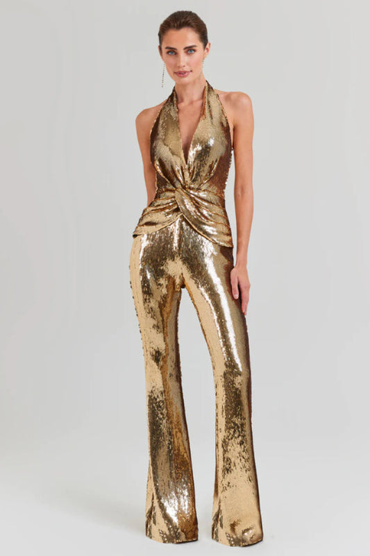 Halter Draped Sequin Jumpsuit