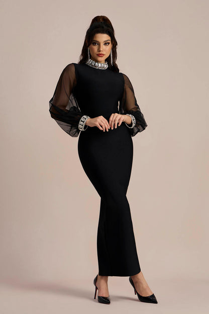 Kimberley Crystal-embellished Sheer Sleeves Maxi Dress