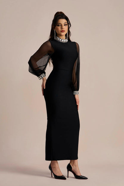 Kimberley Crystal-embellished Sheer Sleeves Maxi Dress