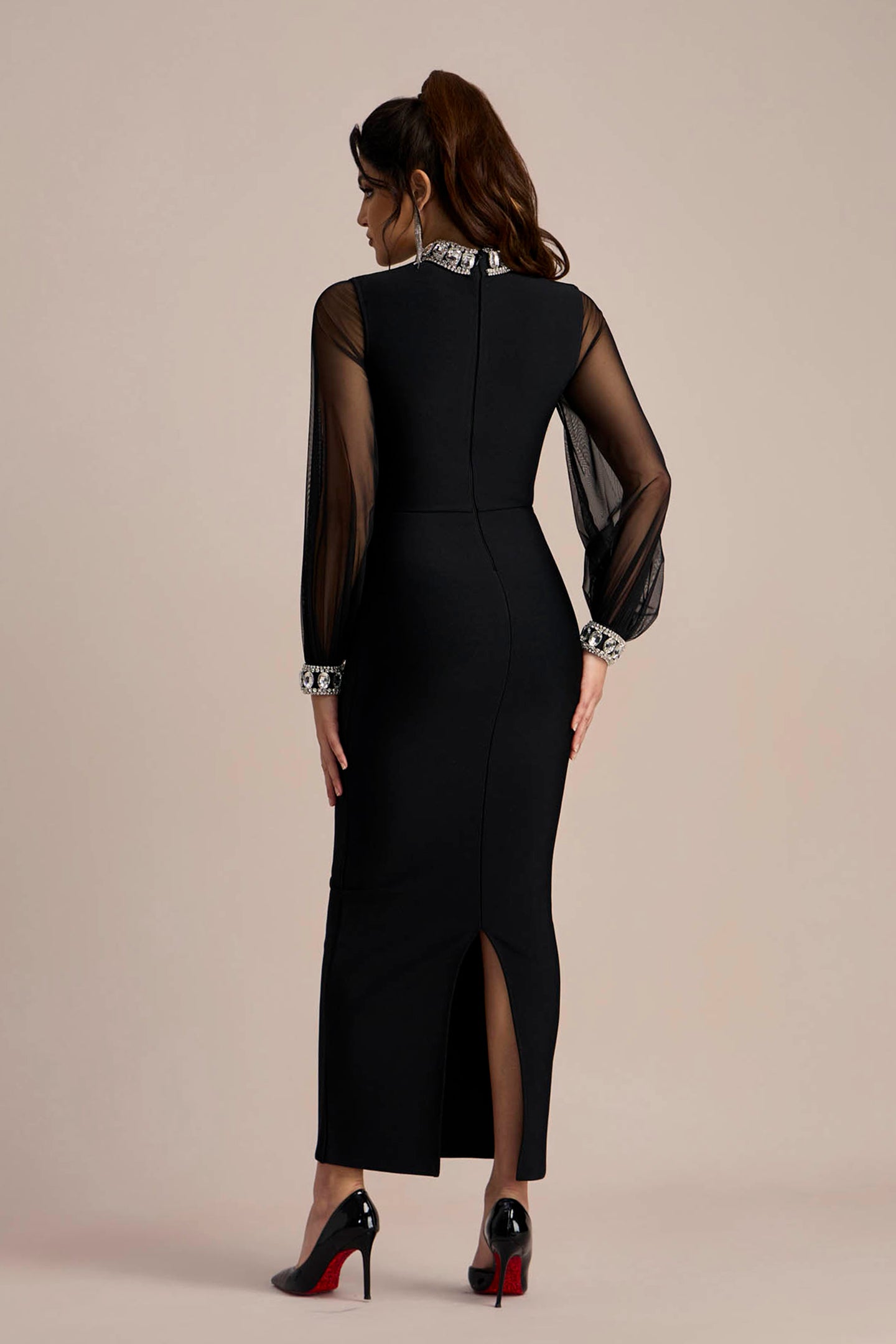 Kimberley Crystal-embellished Sheer Sleeves Maxi Dress