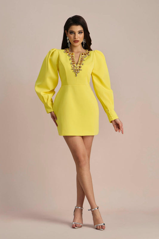 Amelia Crystal-embellished Lantern Sleeve Mini Dress