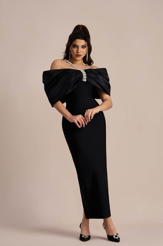 Alva Off Shoulder Diamante Maxi Dress