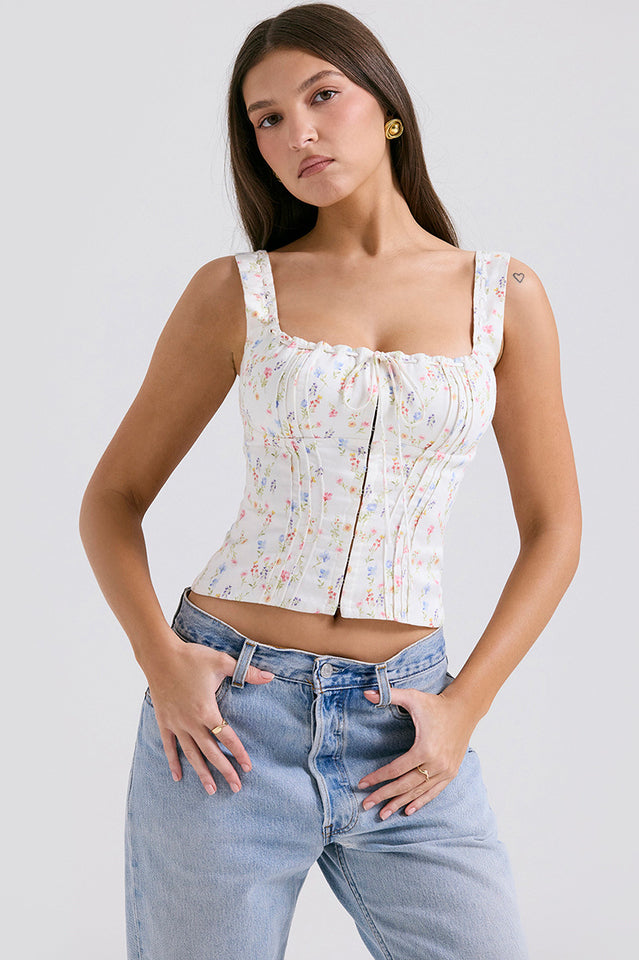 Chicca White Posy Print Top