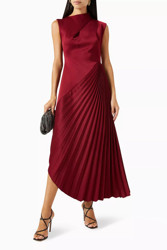 Sophia Asymmetric Pleated Midi Dress