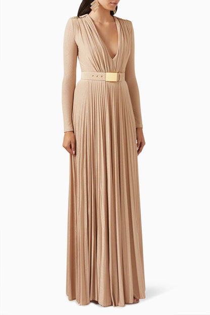 Julie V-neck Pleated Maxi Dress