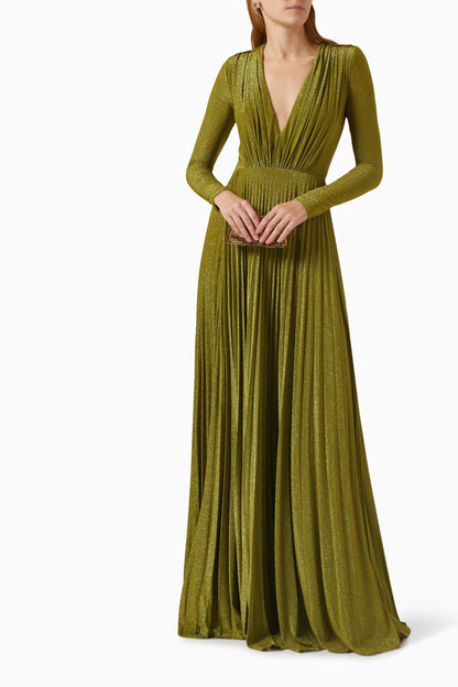 Julie V-neck Pleated Maxi Dress