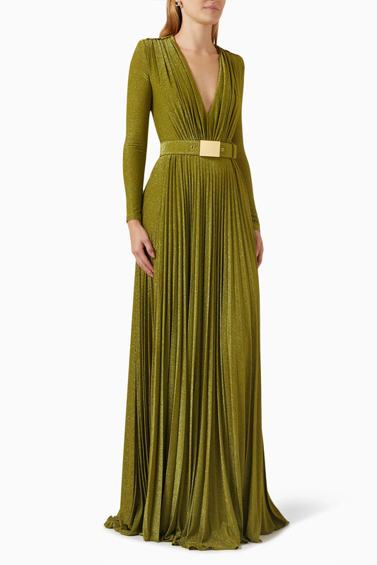 Julie V-neck Pleated Maxi Dress