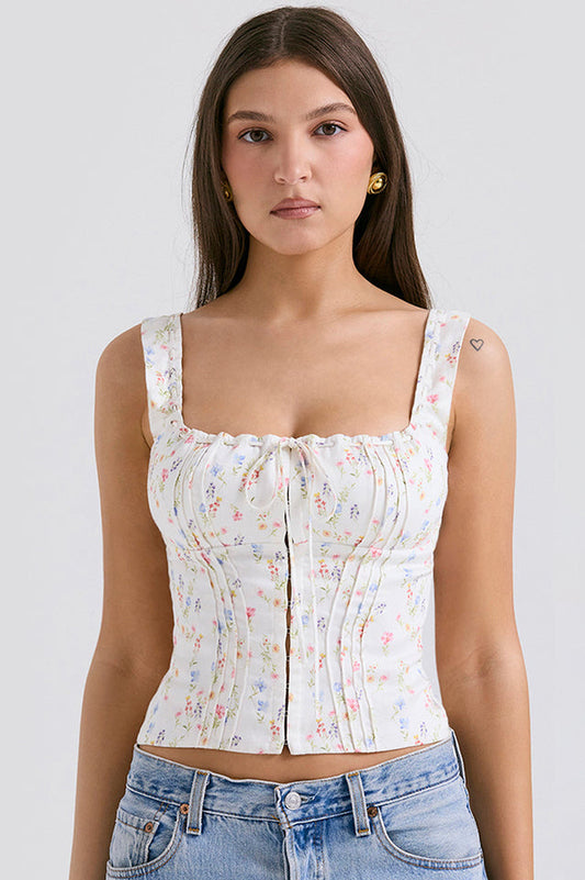 Chicca White Posy Print Top