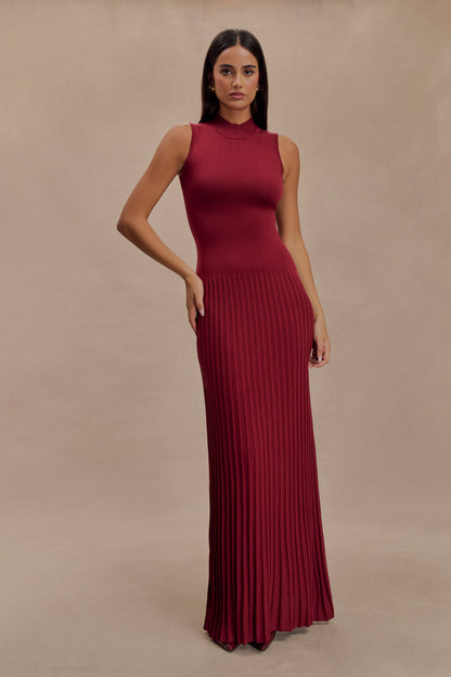 Clara Sleeveless Pleated Maxi Knit Dress