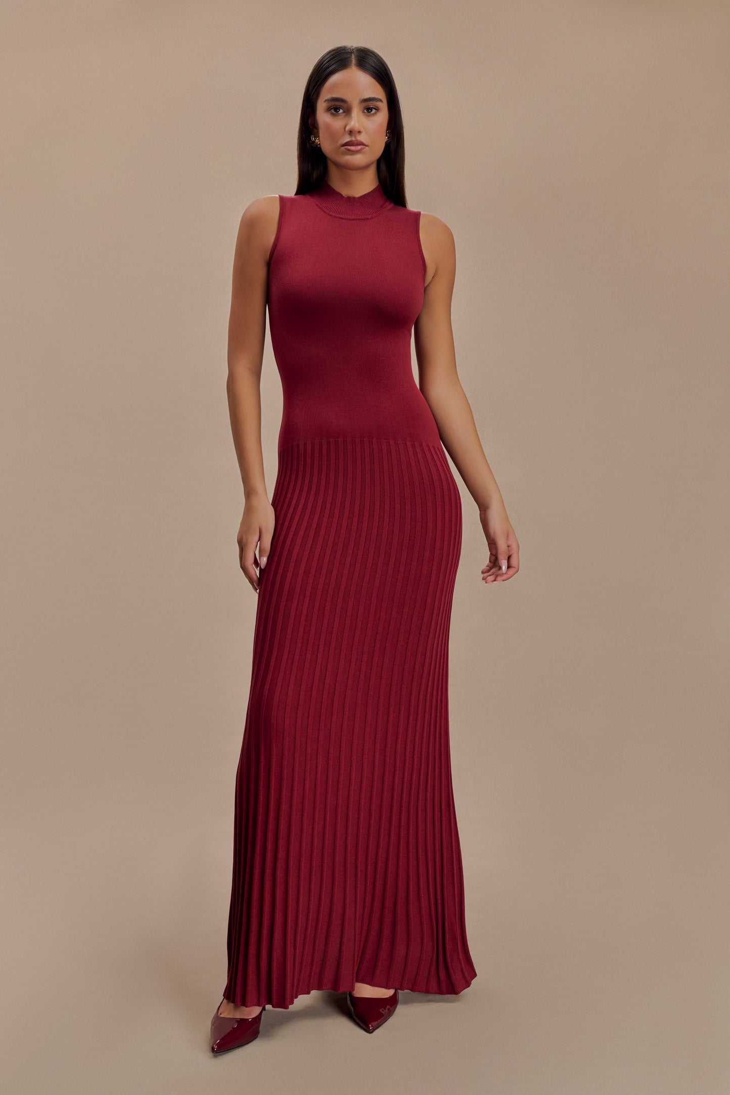 Clara Sleeveless Pleated Maxi Knit Dress