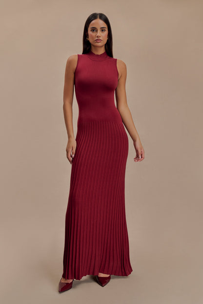 Clara Sleeveless Pleated Maxi Knit Dress