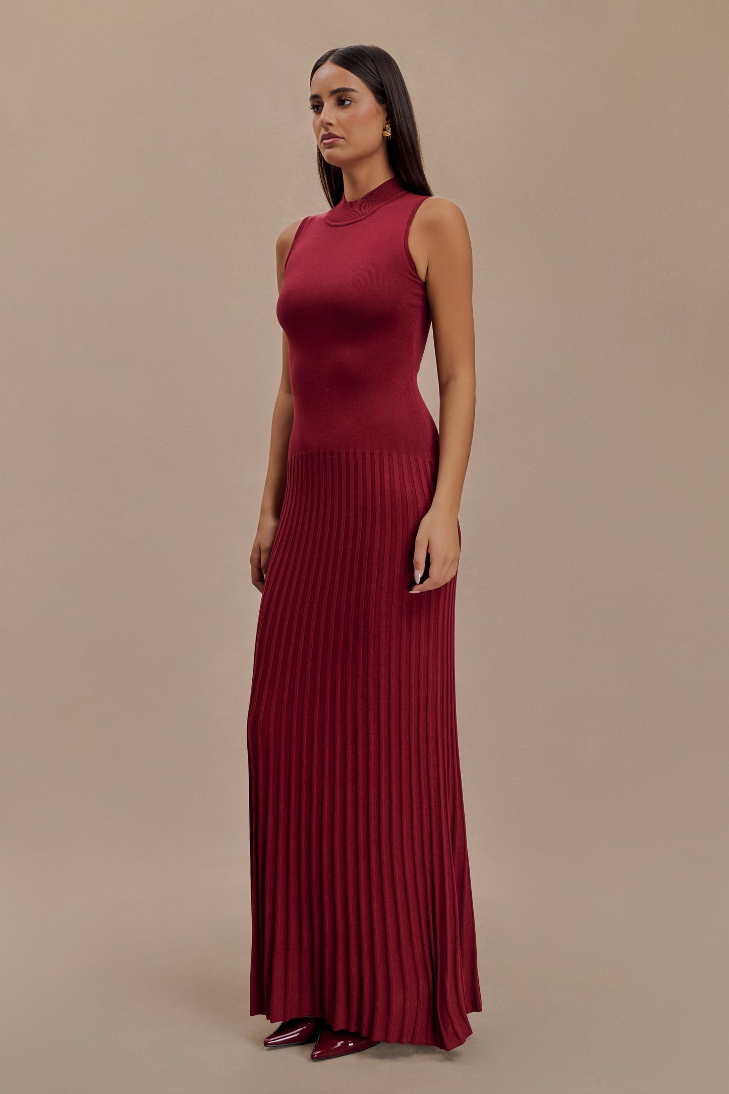 Clara Sleeveless Pleated Maxi Knit Dress