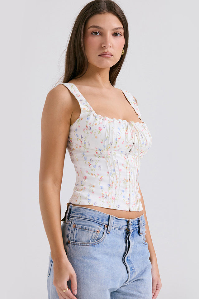 Chicca White Posy Print Top