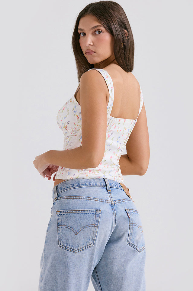 Chicca White Posy Print Top