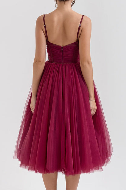 Countess Cabernet Tulle Midi Dress