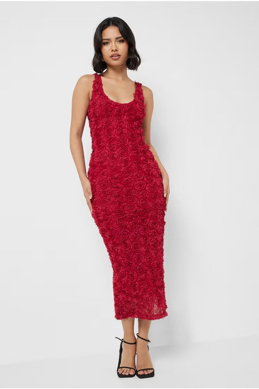 Elma Floral Applique Backless Maxi Dress