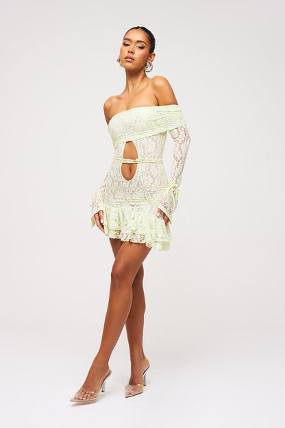 Frances Off Shoulder Cutout Mini Lace Dress