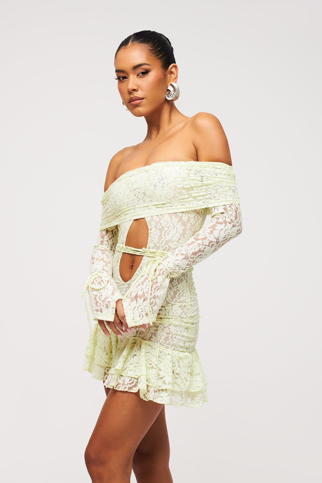 Frances Off Shoulder Cutout Mini Lace Dress