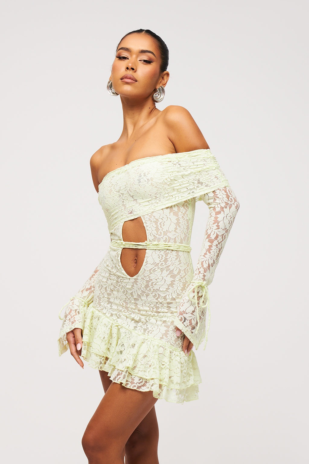 Frances Off Shoulder Cutout Mini Lace Dress