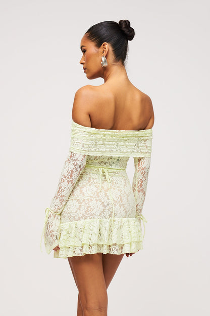 Frances Off Shoulder Cutout Mini Lace Dress