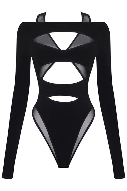 Freda Cut Out Sheer Mesh Bodysuit