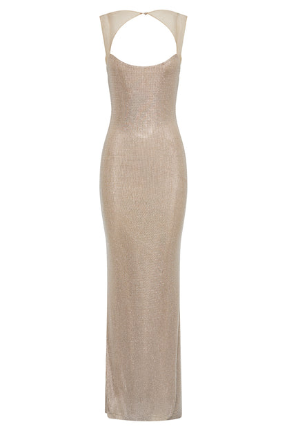 Caroline Diamond Embellished Open Back Maxi Dress