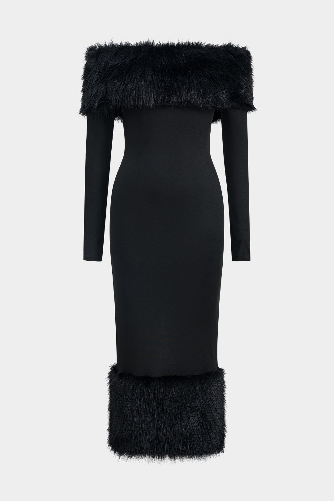 Anna Off Shoulder Faux Fur Trim Midi Dress