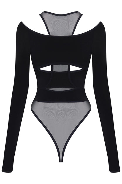 Freda Cut Out Sheer Mesh Bodysuit