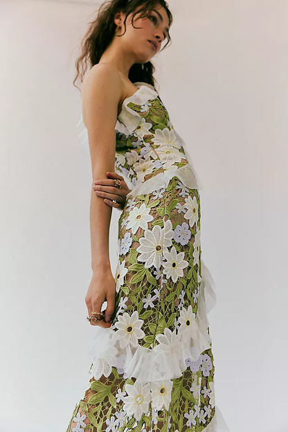 Melissa One Shoulder Embroidered Floral Maxi Dress