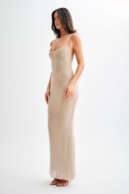 Caroline Diamond Embellished Open Back Maxi Dress