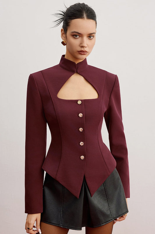 Edwina Stand Collar Cutout Blazer