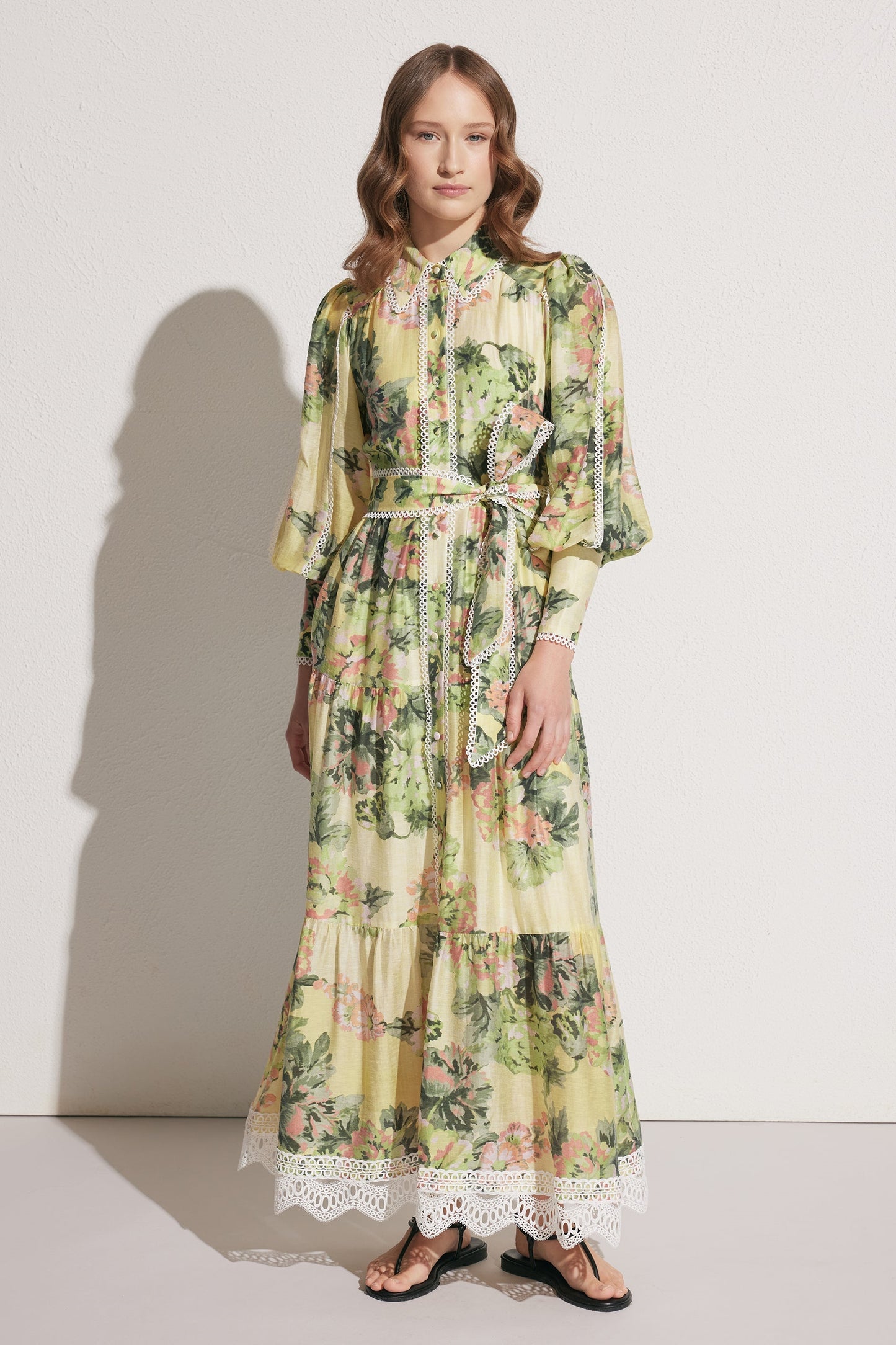 Yedda Floral Print Lace Trim Maxi Dress