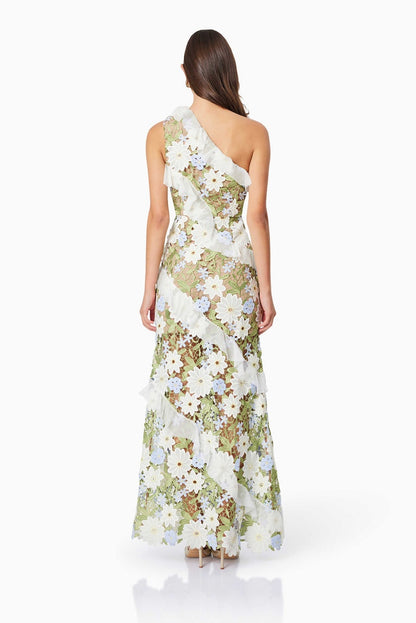 Melissa One Shoulder Embroidered Floral Maxi Dress