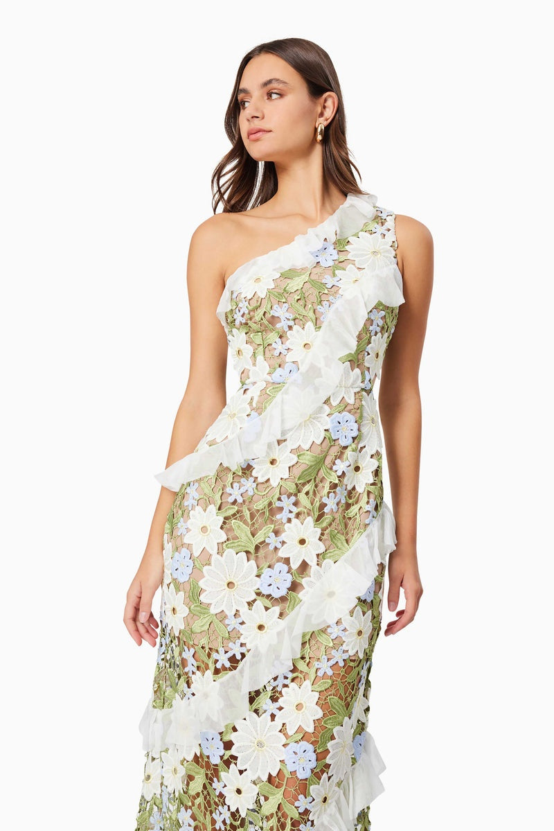 Melissa One Shoulder Embroidered Floral Maxi Dress