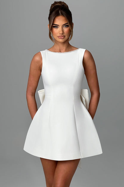 Cecila Bowknot Pearl Backless Mini Dress