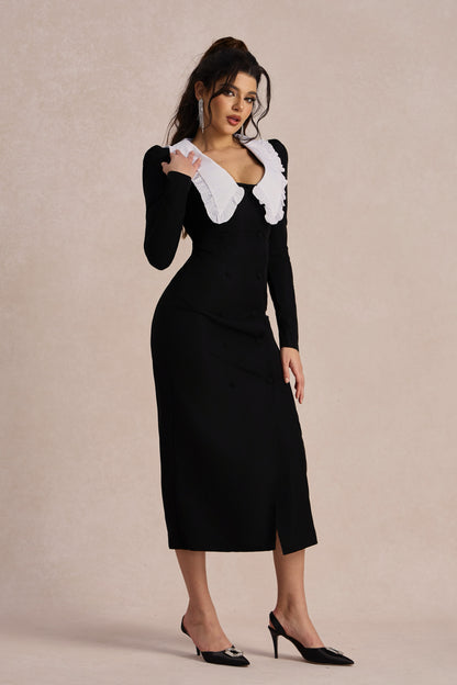 Kathy Peter Pan Collar V-neck Midi Dress