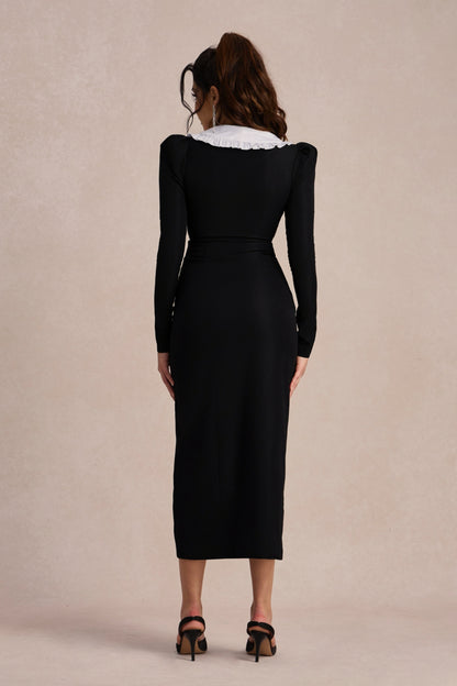 Kathy Peter Pan Collar V-neck Midi Dress