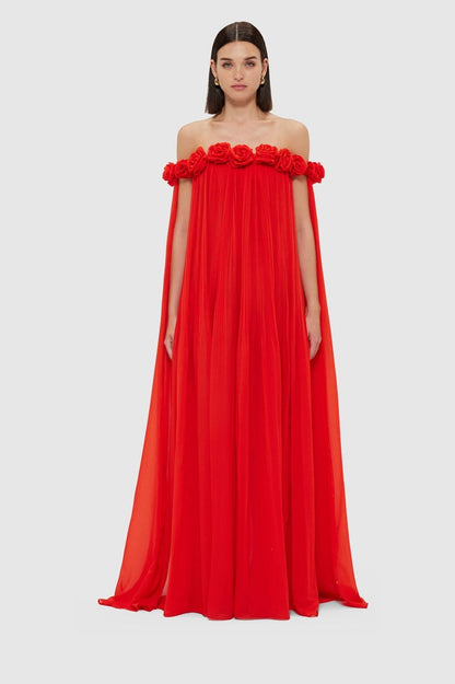 Regina Off Shoulder Rosette Detail Maxi Dress