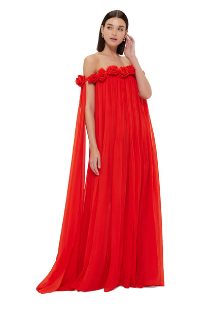 Regina Off Shoulder Rosette Detail Maxi Dress