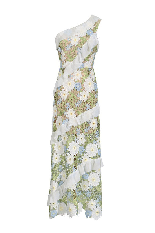 Melissa One Shoulder Embroidered Floral Maxi Dress